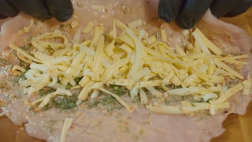 Chef Preparing Tasty Meat and Cheese