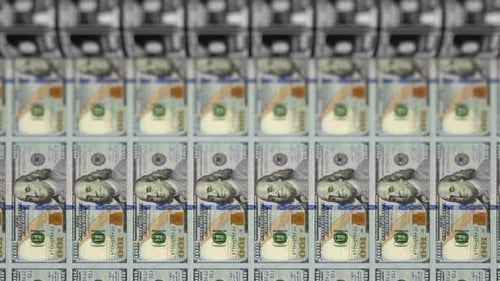 Printing sheets of one hundred dollar bills