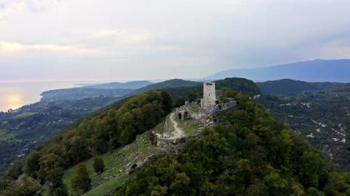 Drone Shows Old Beauty of Anacopia Fortress and Amazing Black Sea with Long Coast Line Connecting