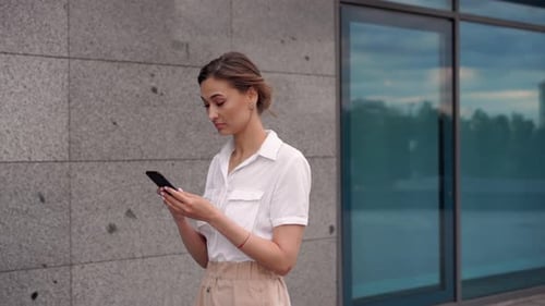 Businesswoman Successful Woman Business Person Hurry Walking Outdoor Corporate Building Exterior