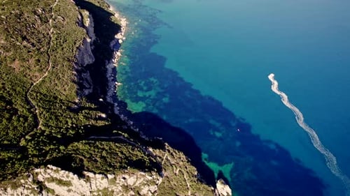 Aerial Drone View to Seascape with Clear Water