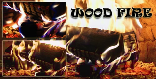 Burning Fire Logs Inside Stone Fireplace