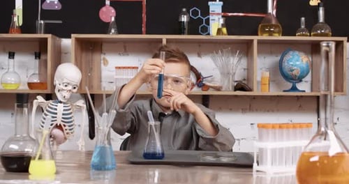 Young Boy Working on a Science Experiment