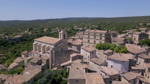 Aerial view of Saint-Firmin church in Gordes, Provence, France
