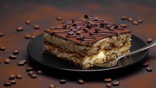 Delicious Tiramisu Cake with Chocolate and Coffee Beans