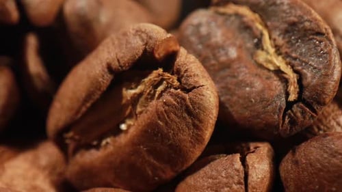 Macro shot of roasted coffee beans