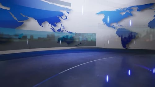 Modern Virtual Studio Background with Animated World Map