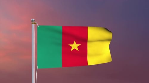 Animated Cameroon National Flag Waving in Realistic Fabric Motion Loop
