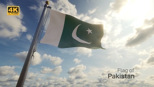 Pakistan National Flag Waving in Blue Sky
