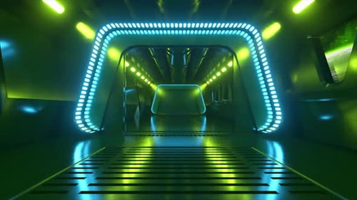 Scifi-Tunnel im Weltraum mit Neonlicht