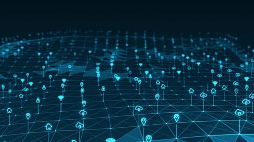 Abstract Digital Network with Pulsating Tech Icons