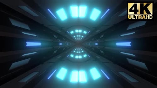 Futuristic Digital Tunnel Loop with Neon Lights and Geometric Patterns