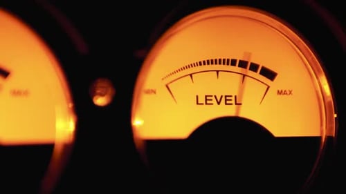 Analog Dial Indicator of Sound Signal Level in Db. Arrow Moves in Sync with Sound Level.