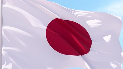 Realistic Japan Flag Waving Against Blue Sky