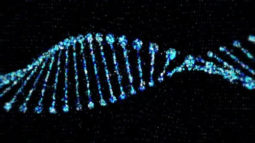 Futuristic Digital Code Forms Rotating DNA Structure