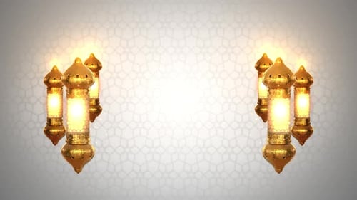 Golden Islamic Lanterns with Shimmering Background for Ramadan and Eid