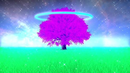 4k Fantasy-Natur. Violetter Baum