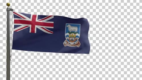 Falkland Islands Flag Waving on Flagpole with Alpha Channel