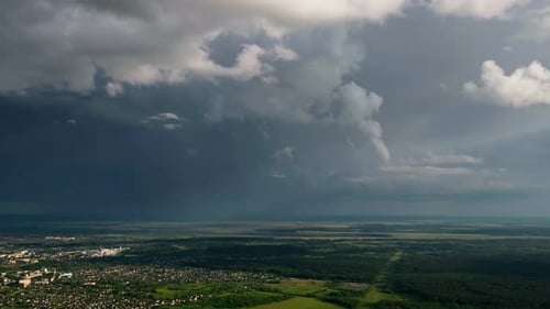 Timelapse of Stromy Sky with Clouds Over Small Town