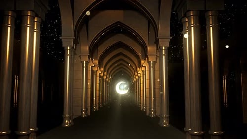 Golden Islamic Archway with Glowing Crescent Moon and Star