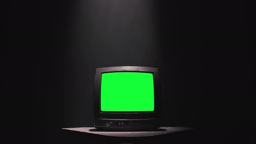Vintage 80S Tv With Green Screen. Iron Tone. Ready To Replace Green Screen with Any Footage or