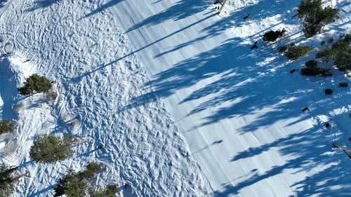 Aerial View of Mountain Ski Resort with Beautiful Winter Landscape