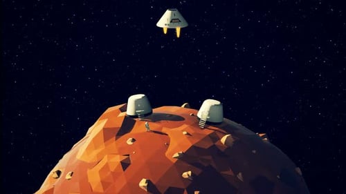 Base humana em Marte. Habitats brancos e cápsula espacial pousando na superfície
.