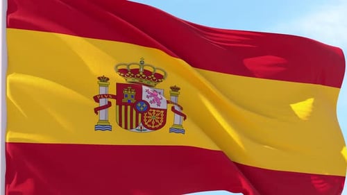 Spanish Flag Waving in the Wind with Realistic Texture