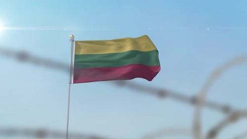 Lithuania Flag Behind Border