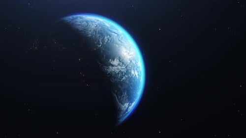 Digital Earth Rotation with Blue Glow from Space