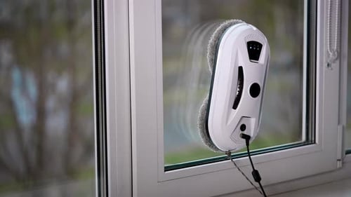 L'assistant automatique du robot lave la vitre de la fenêtre