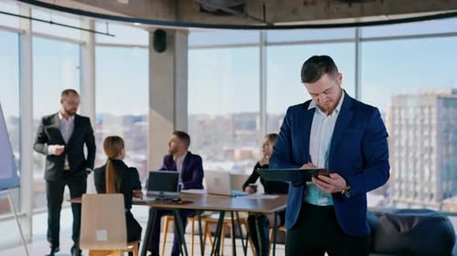 Corporate Team Meeting in Modern Office Space