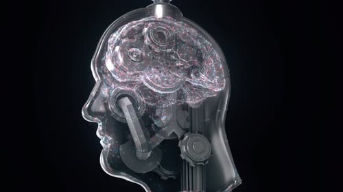 Futuristic Mechanical Human Head Brain Technology Concept Animation