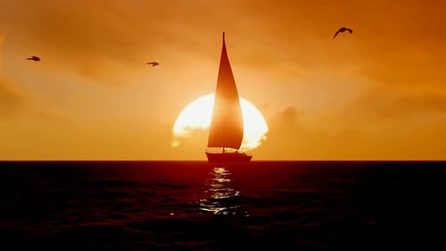 Schiff bei Sonnenuntergang