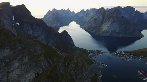 Lofoten Islands and Beach Aerial View in Norway