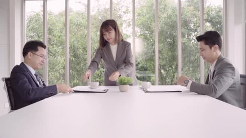 Colleagues Meet at Conference Table in Office