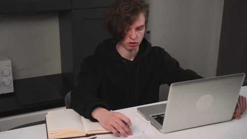 Man Talking on Video Conference Online Work at Home Office