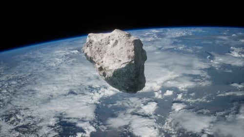 Asteroid Flying Over Earth's Atmosphere 3D Render
