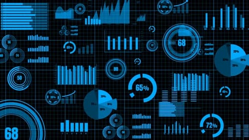 Animated HUD Digital Interface with Corporate Data Graphs
