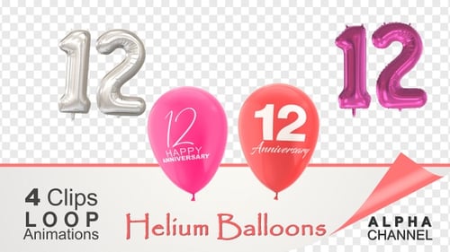 Animated Number 12 Anniversary Celebration Balloons Looping Alpha Channel