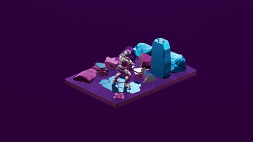 Animated 3D Futuristic Astronaut Exploring Alien Landscape Scene