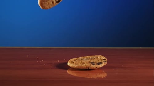 Delicious Chocolate Chip Cookies Falling in Slow Motion