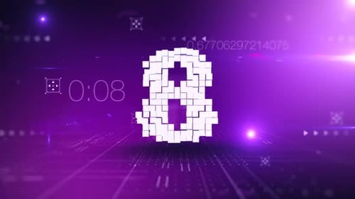 Futuristic Pixel Cube Countdown with Tech Background