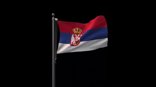 Waving National Flag of Serbia on Black Background