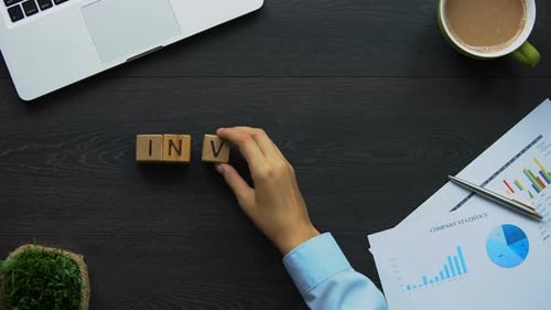 Investment, Business Woman Making Word of Cubes, Work on Promising Project
