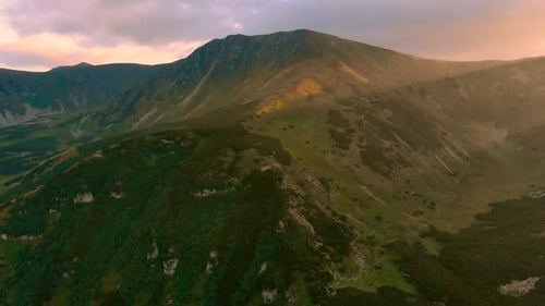 Majestic Mountains at Golden Sunset, Aerial View