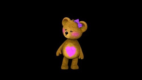 Adorable 3D Teddy Bear Character Animation Waving and Winking