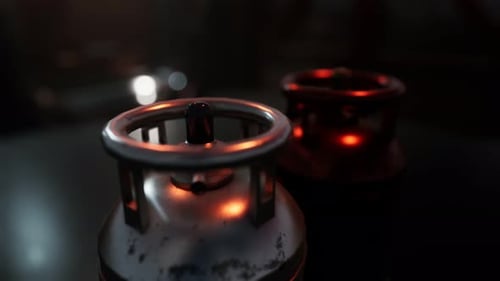 Industrial Gas Cylinders with Dynamic Light Reflections