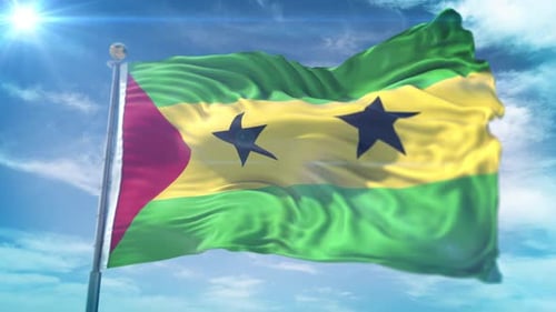 São Tomé and Príncipe Flag Waving Against Blue Sky
