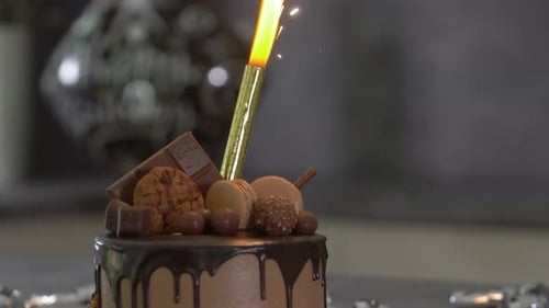 Sparkling Chocolate Birthday Cake with Cookies